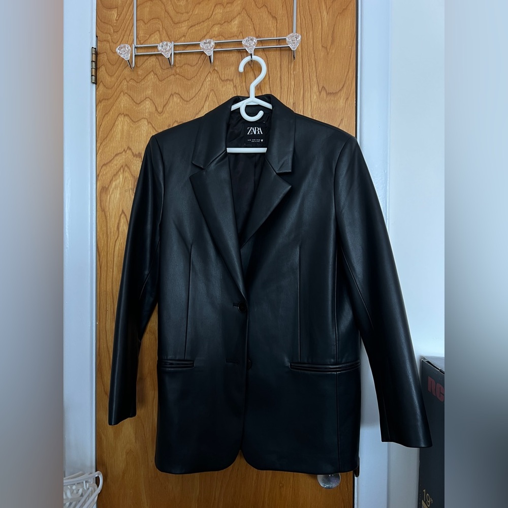 Zara Black Leather Blazer